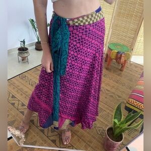 Orient Emporium Women’s Boho Floral Wrap Skirt - Pink & Teal - Size Medium